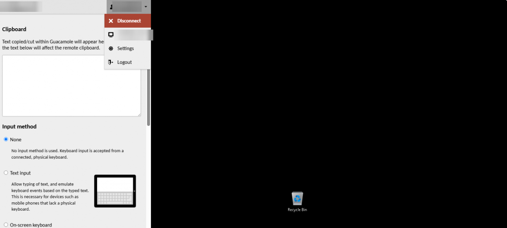 The account menu in a browser session showing Disconnect, Settings and Logout