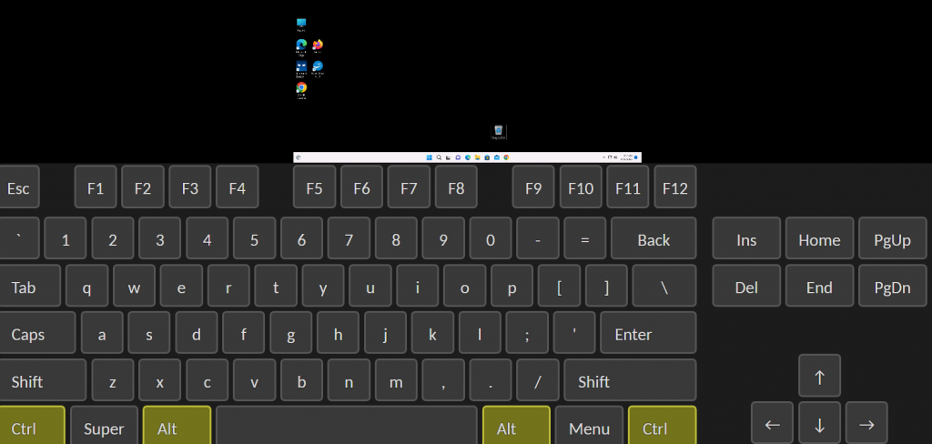 The on-screen keyboard open over a cloud desktop session with the Ctrl and Alt keys highlighted
