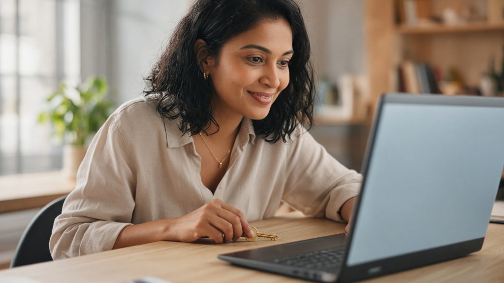 A person reviewing an account billing history on a laptop at a desk